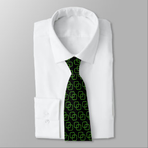Interlocking Squares - Avocado Green on Black Tie