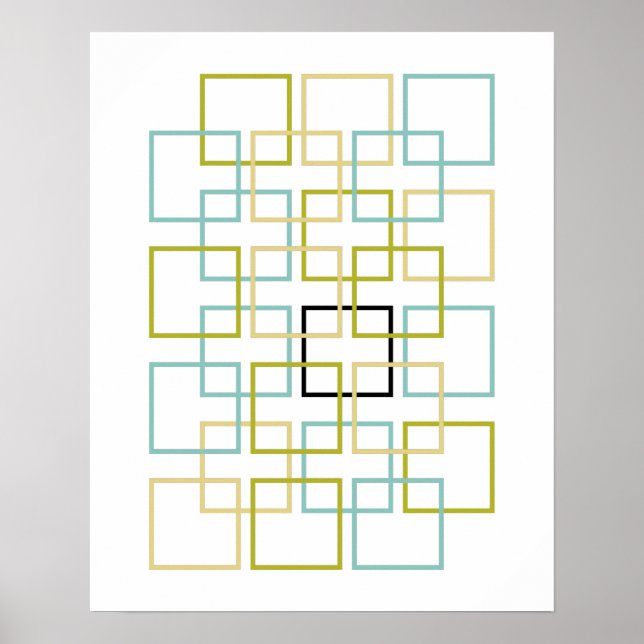 Interlocking Squares Blue Green Yellow Black Poster (Front)
