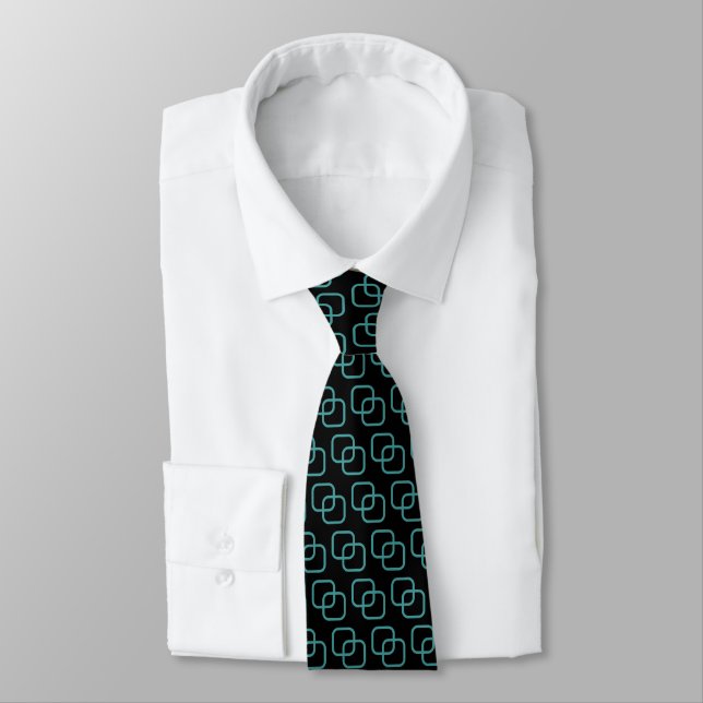 Interlocking Squares - Ocean Green on Black Tie (Tied)