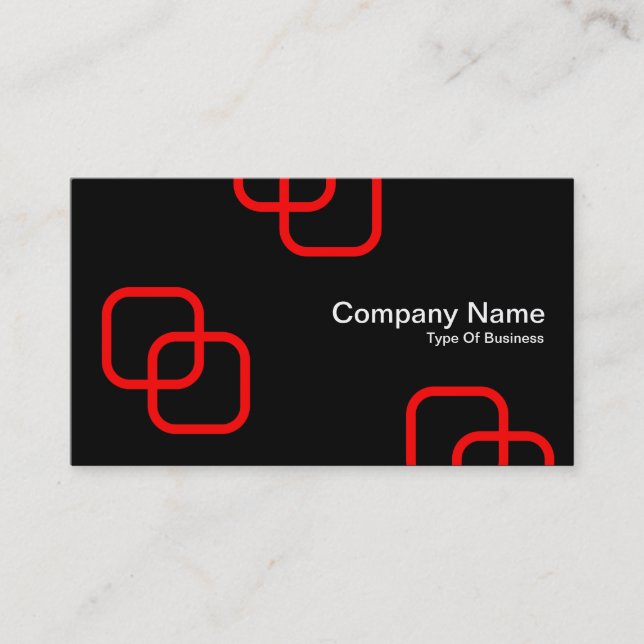 Interlocking Squares - Red on Black Business Card (Front)