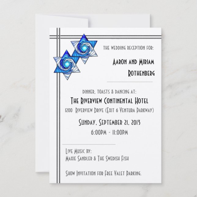 Interlocking Stars of David Wedding Reception Invitation (Front)