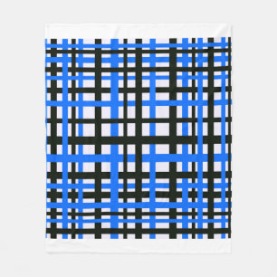 Interlocking Stripes Black White Blue Fleece Blanket