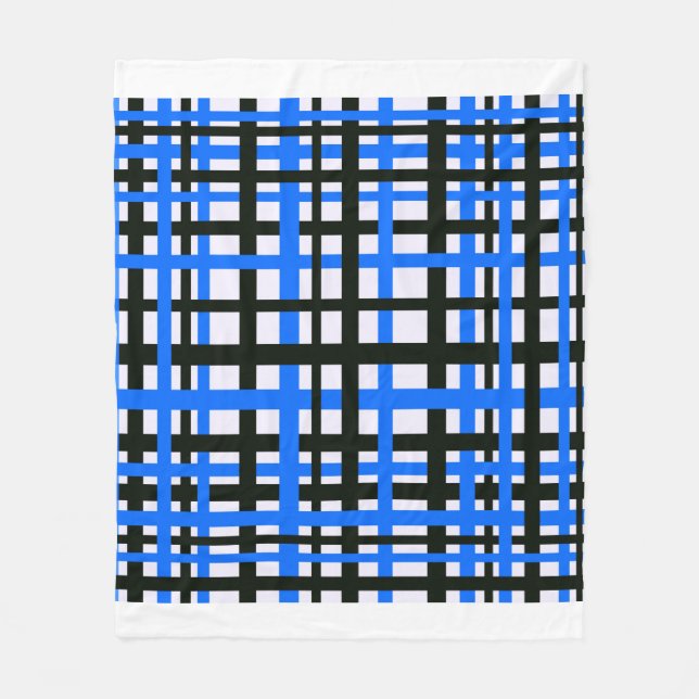 Interlocking Stripes Black White Blue Fleece Blanket (Front)