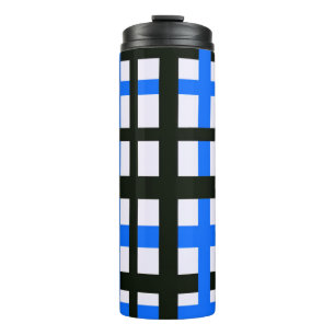 Interlocking Stripes Black White Blue Thermal Tumbler