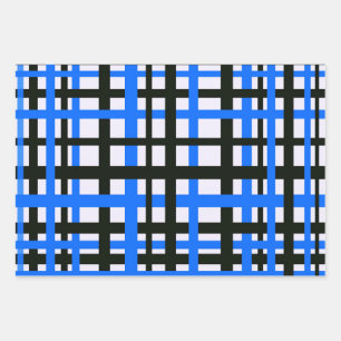 Interlocking Stripes Black White Blue Wrapping Paper Sheet