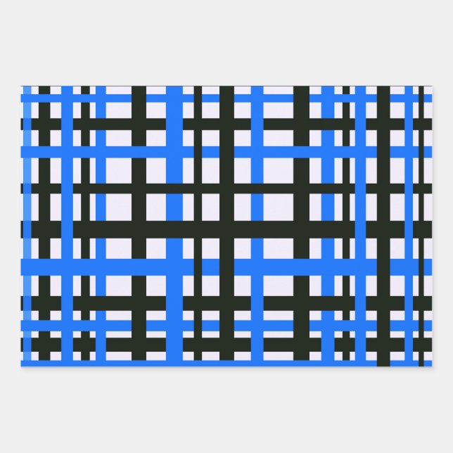 Interlocking Stripes Black White Blue Wrapping Paper Sheet (Front)