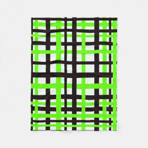 Interlocking Stripes Black White Green Fleece Blanket