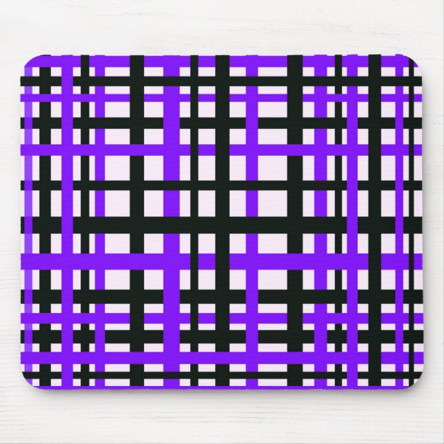 Interlocking Stripes Black White Purple Mouse Pad (Front)