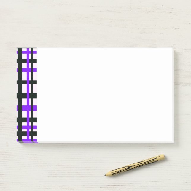 Interlocking Stripes Black White Purple Post-it Notes (On Desk)