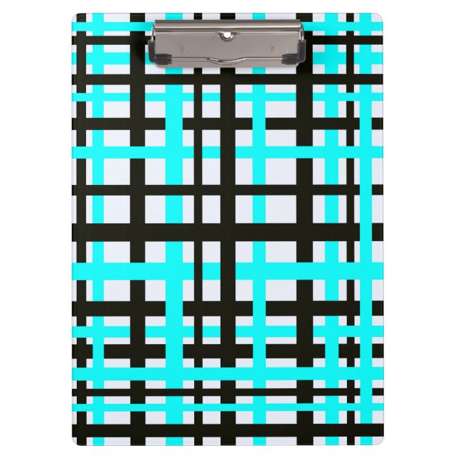 Interlocking Stripes Black White Teal Clipboard (Front)