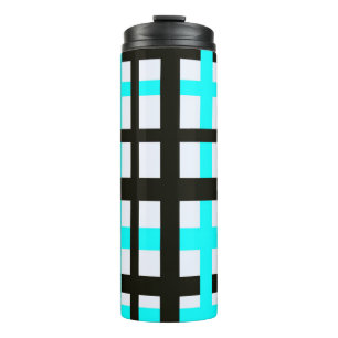 Interlocking Stripes Black White Teal Thermal Tumbler