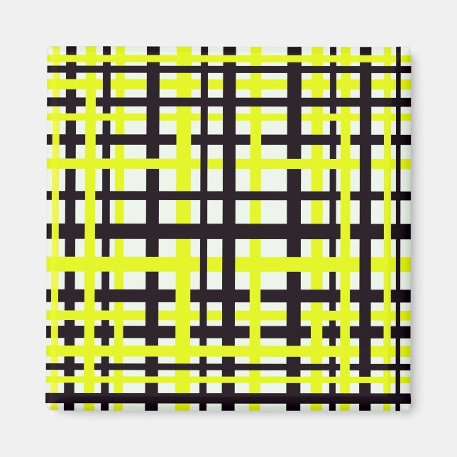 Interlocking Stripes Black White Yellow Magnet (Front)