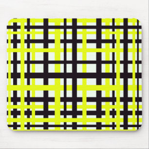 Interlocking Stripes Black White Yellow Mouse Pad