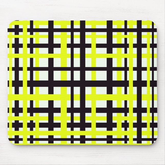 Interlocking Stripes Black White Yellow Mouse Pad (Front)