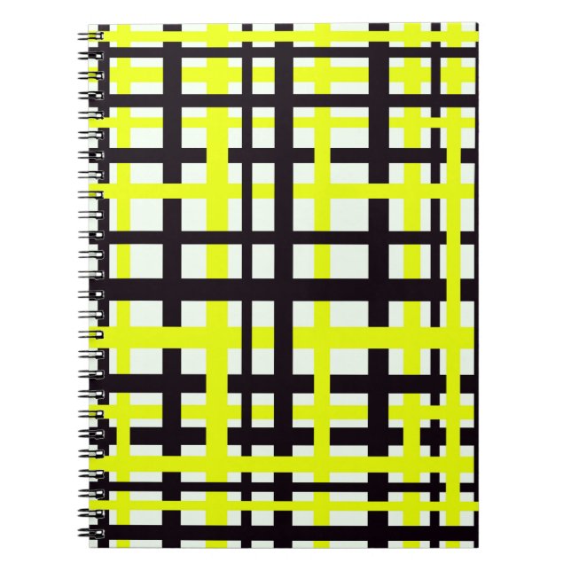 Interlocking Stripes Black White Yellow Notebook (Front)