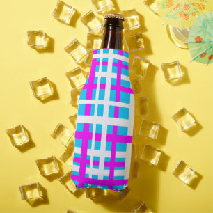 Interlocking Stripes White Pink Light Blue Bottle Cooler