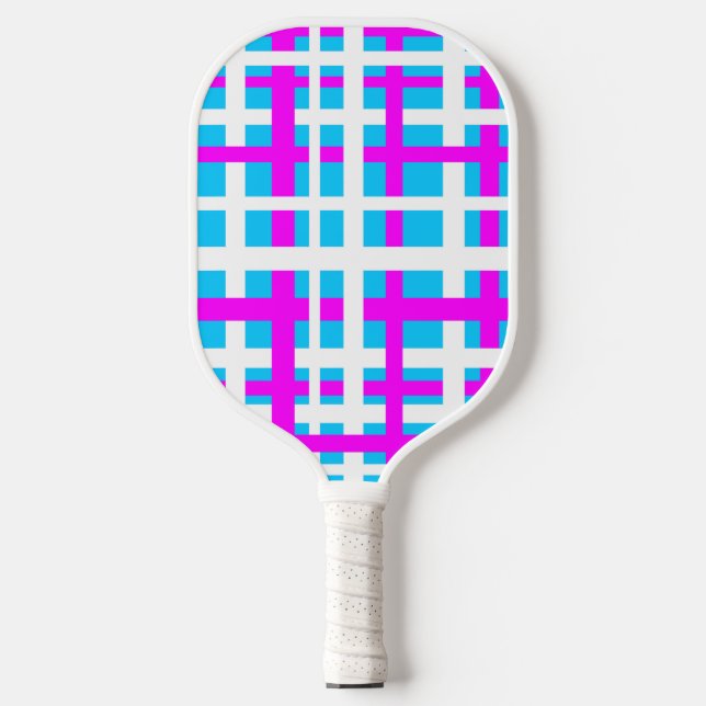 Interlocking Stripes White Pink Light Blue  Pickleball Paddle (Front)