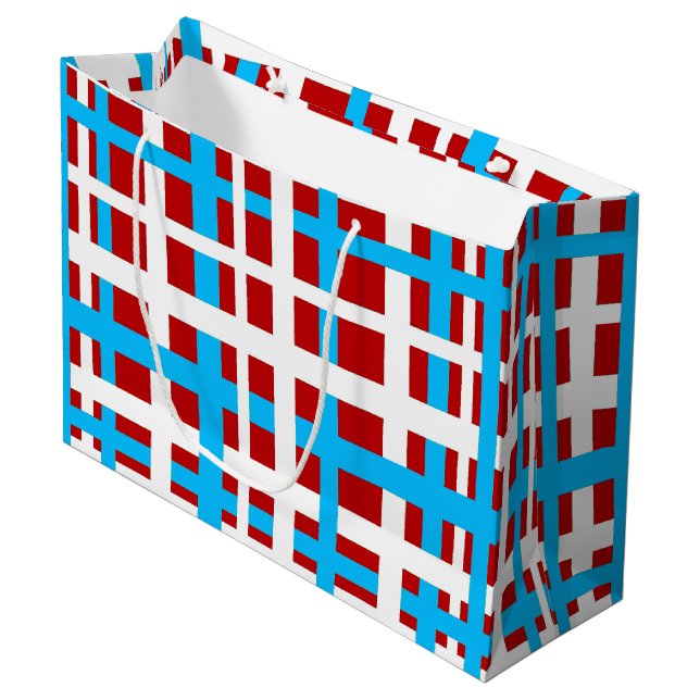 Interlocking Stripes White Red Light Blue Large Gift Bag (Front Angled)