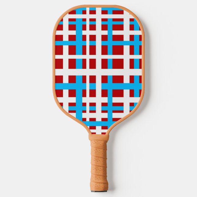 Interlocking Stripes White Red Light Blue  Pickleball Paddle (Front)