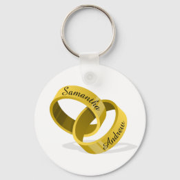 Interlocking Wedding Rings - Engraved custom Names Key Ring