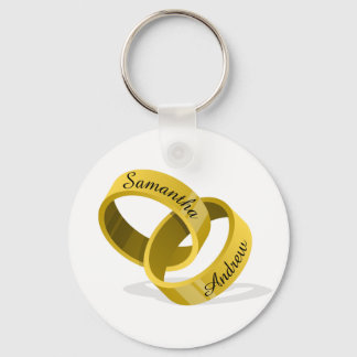 Interlocking Wedding Rings - Engraved custom Names Key Ring