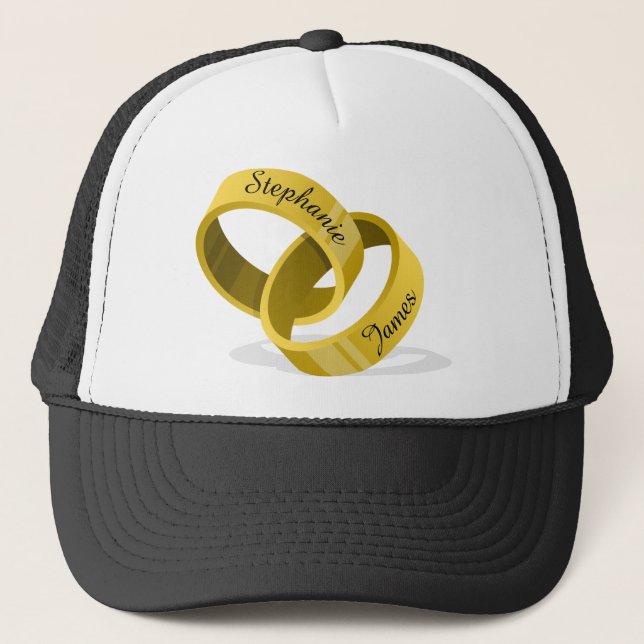 Interlocking Wedding Rings - Engraved custom Names Trucker Hat (Front)