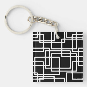Interlocking White Squares Artistic Design Key Ring