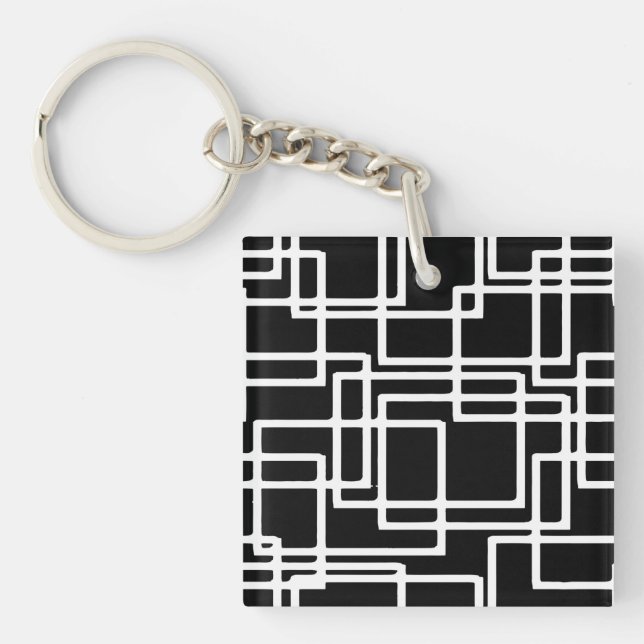 Interlocking White Squares Artistic Design Key Ring (Front)