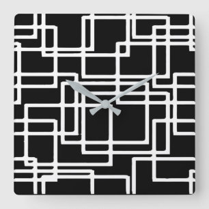 Interlocking White Squares Artistic Design Square Wall Clock