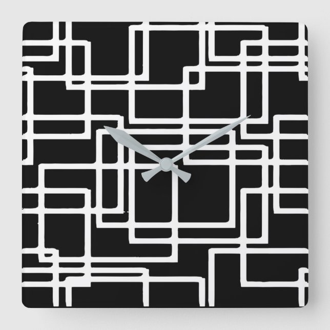 Interlocking White Squares Artistic Design Square Wall Clock (Front)