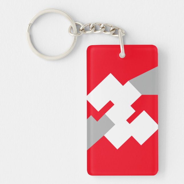 Interlocking White Squares on a Red Background Key Ring (Front)