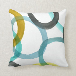 Interlocking Yellow & Blue Circles Cushion