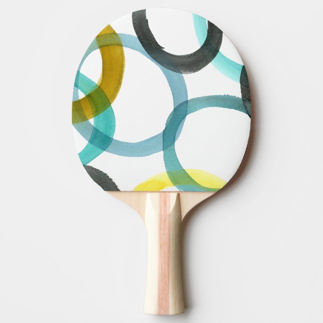 Interlocking Yellow & Blue Circles Ping Pong Paddle (Front)