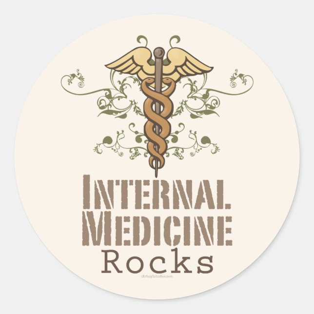 Internal Medicine Rocks Caduceus Stickers (Front)
