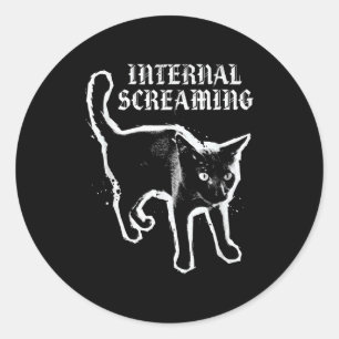 Internal screaming black cat feline anxiety gothic classic round sticker