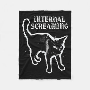 Internal screaming black cat feline anxiety gothic fleece blanket