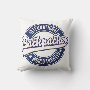 International Backpacker Word Traveller logo Cushion