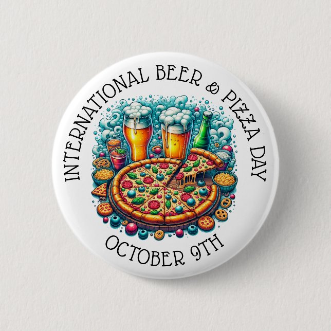 International Beer and Pizza Day October 9th 6 Cm Round Badge (Front)