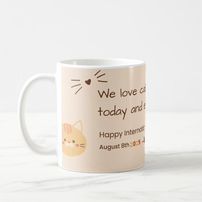 International Cat Day 2025 Banner – Cute Cat Love  Coffee Mug (Left)