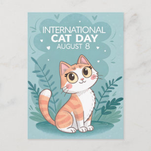International Cat Day Cute Whimsical Cat Art Postcard