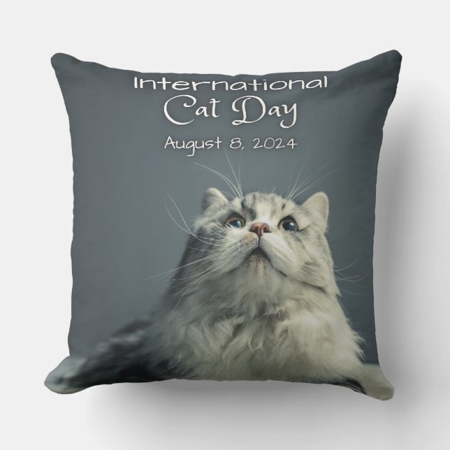International Cat Day ,Grey Cushion (Front)