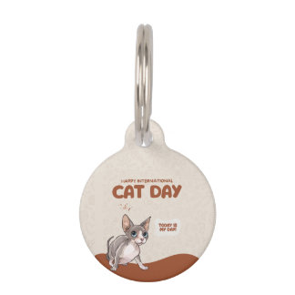 International Cat Day Sphynx Celebration Art Pet Tag