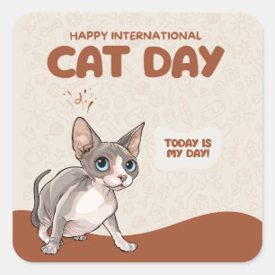 International Cat Day Sphynx Celebration Art Square Sticker