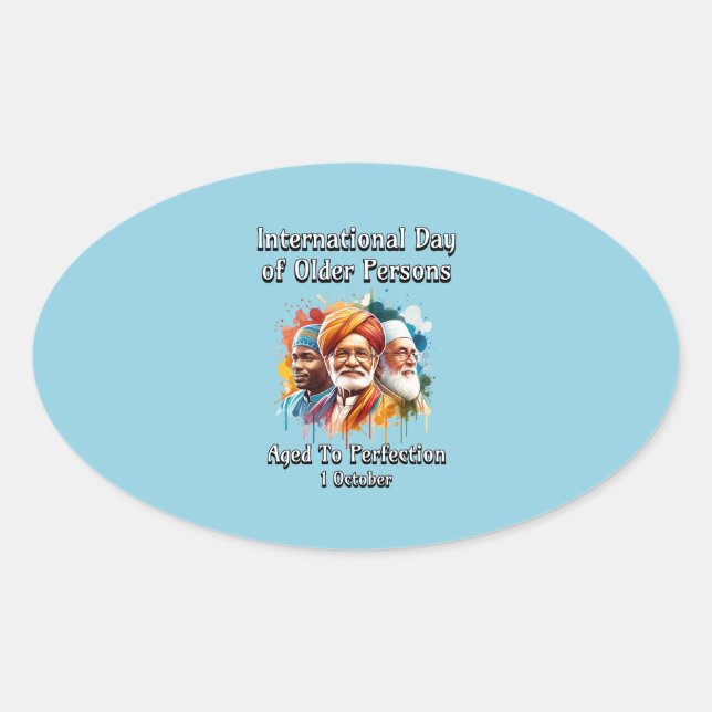 International Day of Older Persons. Aged  Oval Sticker (Front)