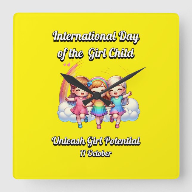International Day of the Girl.  Girl Potential. Square Wall Clock (Front)