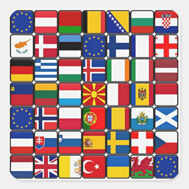 International flags collection, world flags square sticker (Front)
