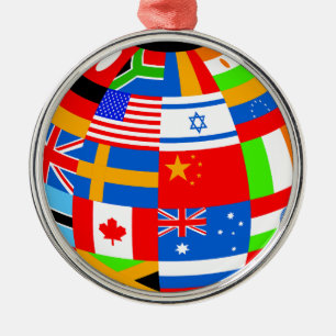 international flags globe earth metal ornament