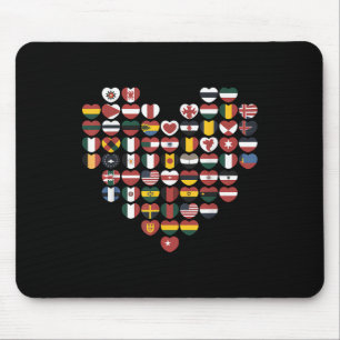 International Flags Heart Love Traveller Souvenir  Mouse Pad