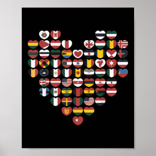International Flags Heart Love Traveller Souvenir Poster
