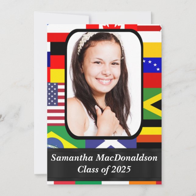 International flags photo graduation invitation (Front)